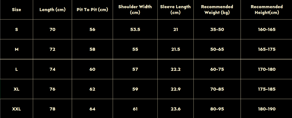 Shirt Size Chart