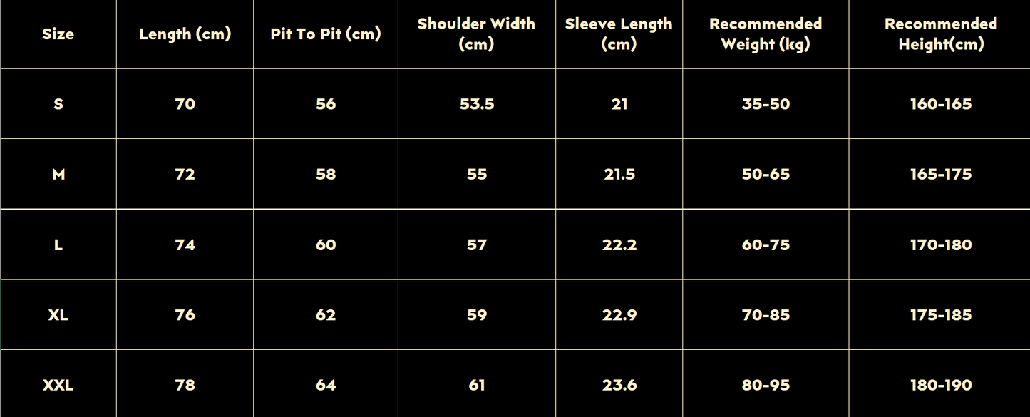 Shirt Size Chart